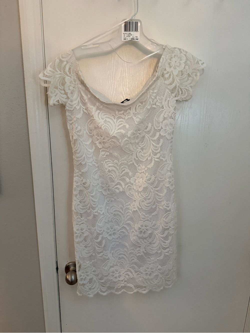 Bridal Ambiance White Lace Short Sleeve Mini Dress